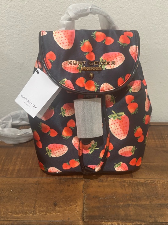 Kurt Geiger Handbags - Kurt Geiger Navy Backpack with Red Strawberry Print
